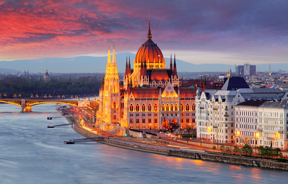 Boedapest bij zonsondergang, Hongarije